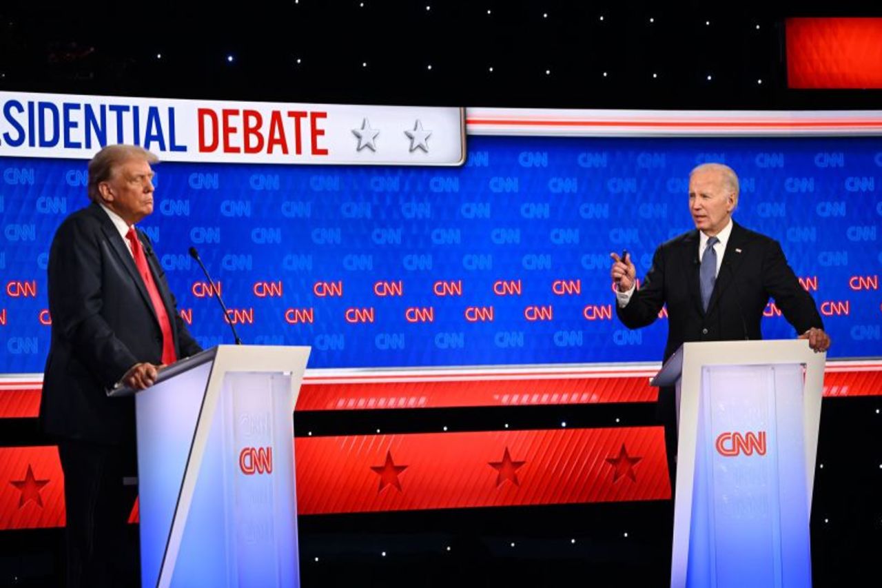 Former President Donald Trump and President Joe Biden debate at CNN's Atlanta studios on June 27.