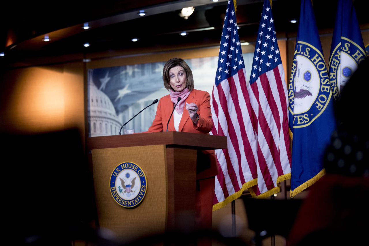 House Speaker Nancy Pelosi speaks during a news conference on Capitol Hill on April 24.