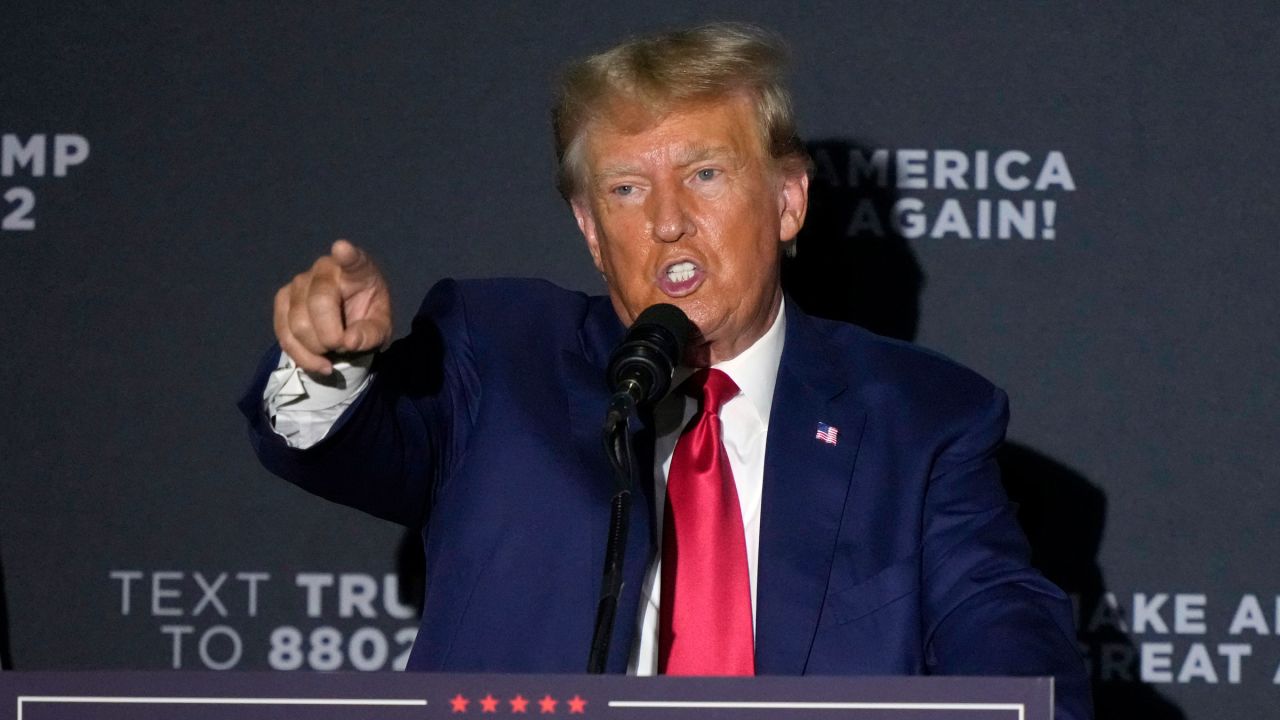 Former President Donald Trump speaks at a campaign rally in Windham, New Hampshire, on Tuesday. 