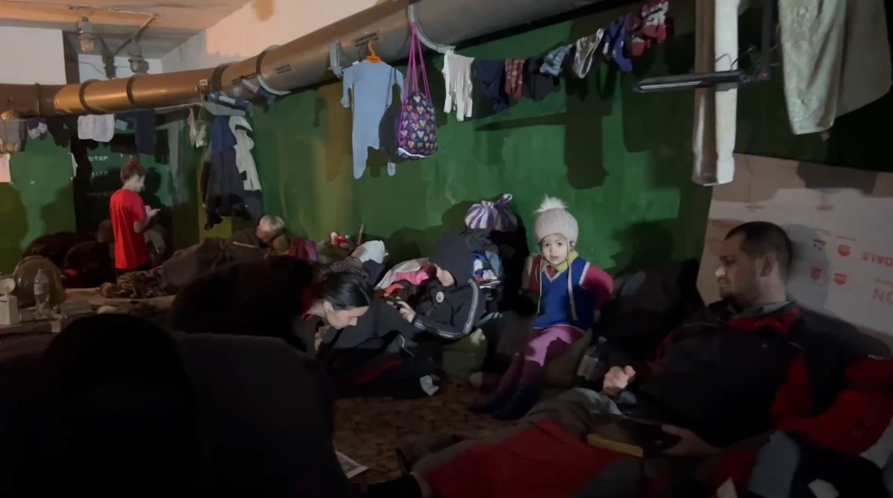 Civilian women and children sheltering in bunkers underneath the?Azovstal?steel factory in Mariupol, Ukraine, on April 18.