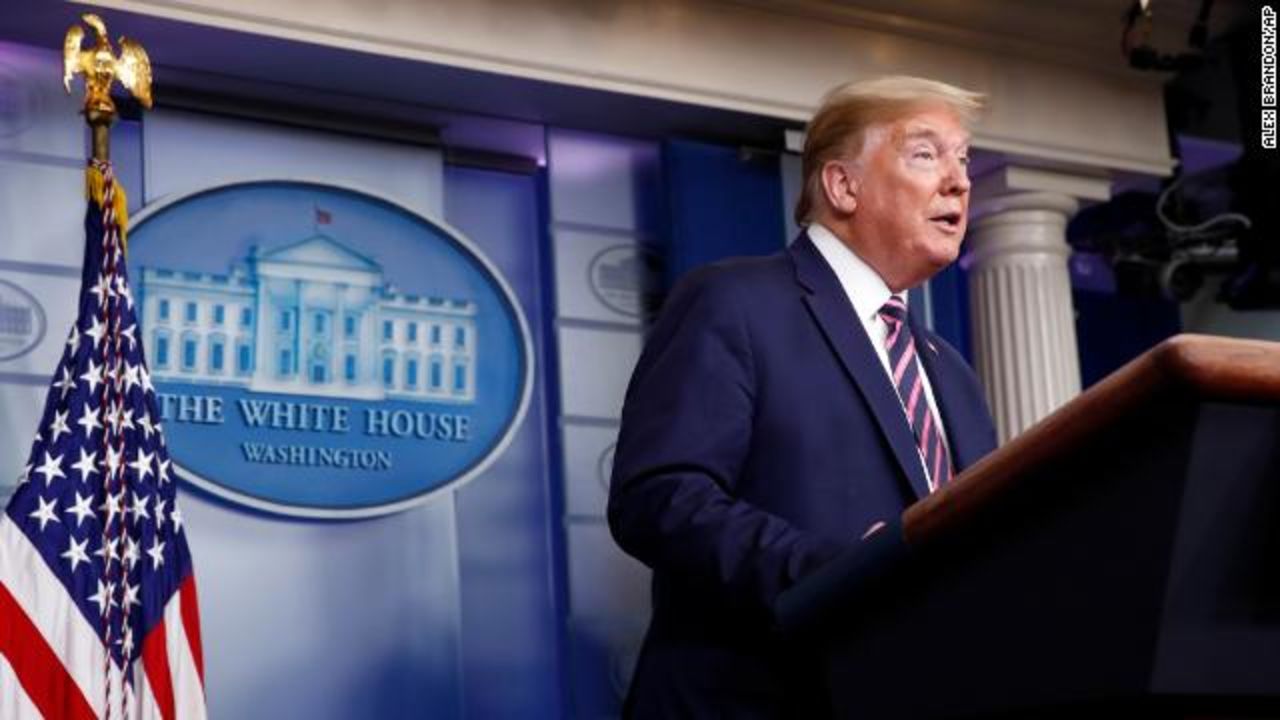 US President Donald Trump at a daily press briefing. 