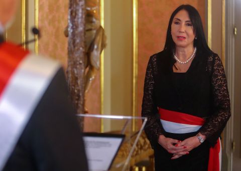 In this photo released by the Peruvian presidency, then Foreign Minister Elizabeth Astete is pictured during the inauguration ceremony of the new cabinet of President Francisco Sagasti, at the presidential palace in Lima, Peru, on November 18, 2020. 