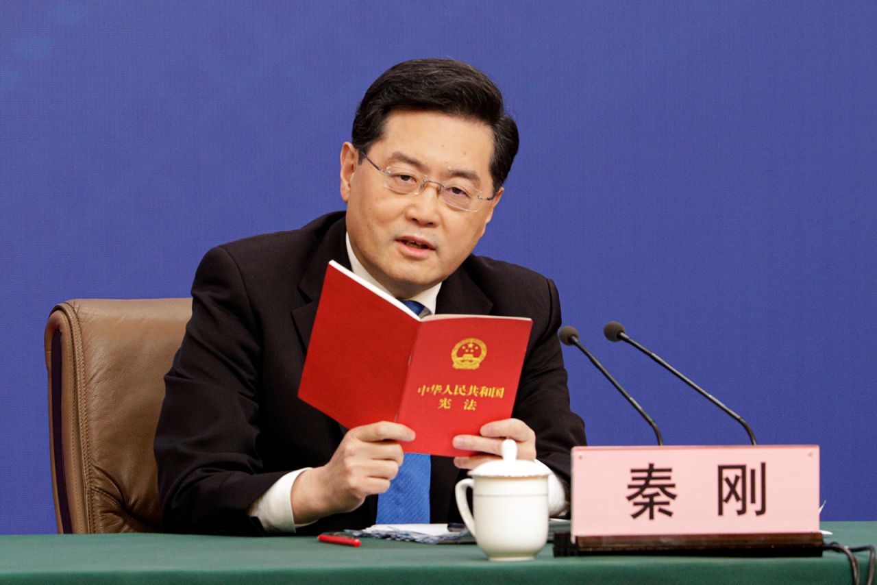 Qin Gang speaks during a news conference in Beijing on Tuesday March 7.