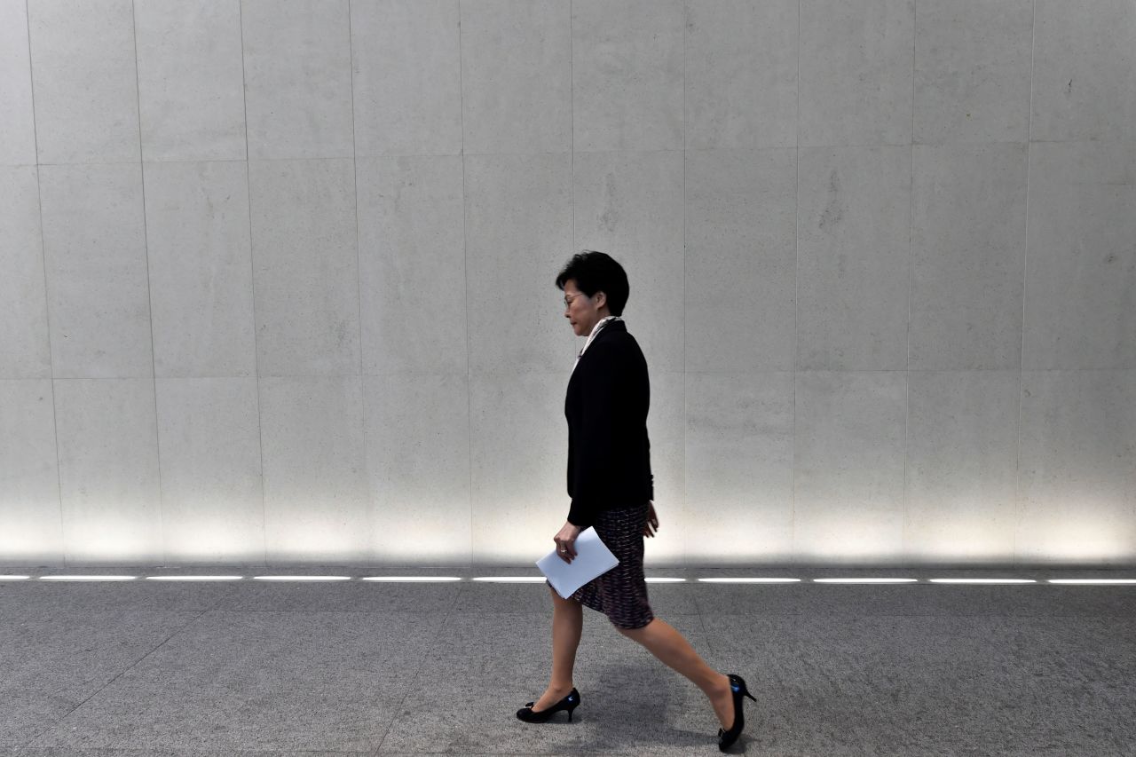 Hong Kong leader Carrie Lam appears at a press conference on August 5, 2019.