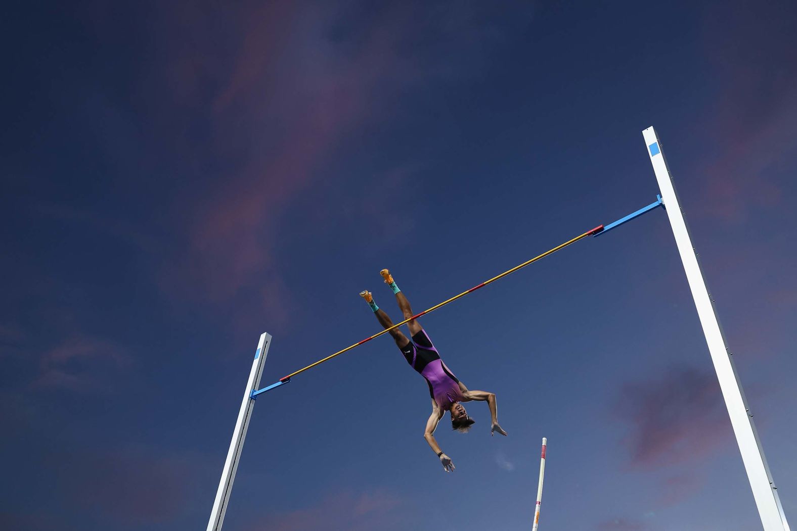 Filipino pole vaulter Ernest John Obiena competes at a World Athletics Continental Tour event in Beijing on Sunday, September 7. He finished third.