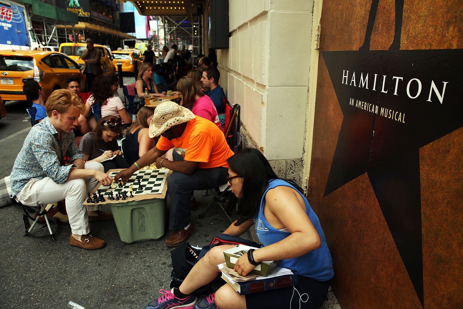 People camp outside the Richard Rodgers Theatre in hopes of getting tickets in June 2016. By this point, "Hamilton" tickets had become expensive and difficult to come by.