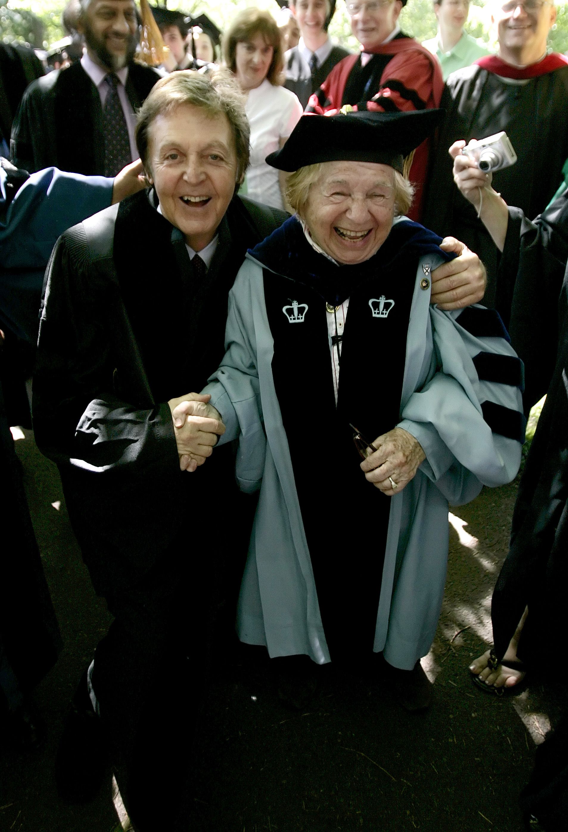 Sir Paul McCartney shakes hands with Westheimer at Yale University's commencement ceremonies in May 2008.