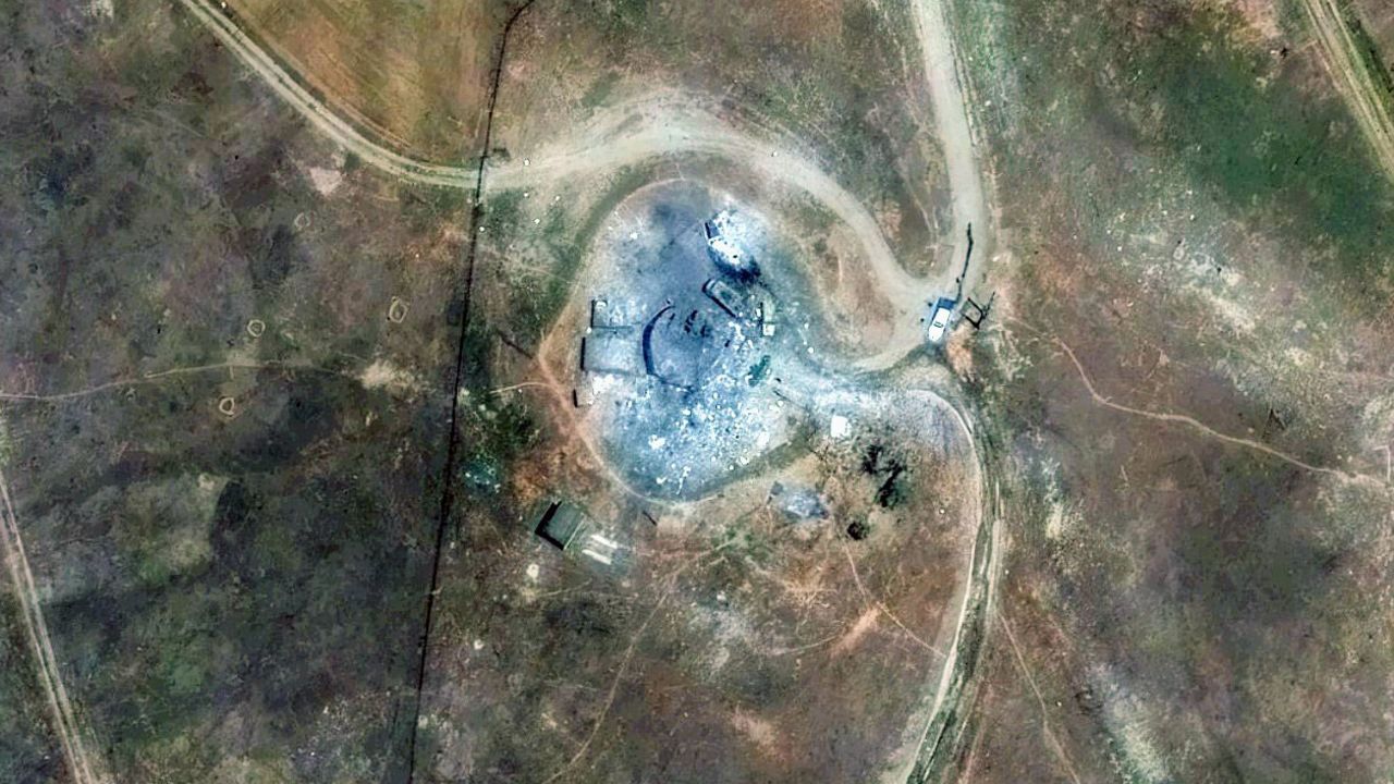A military facility in Piranshahr, Iran is shown in a satellite image taken after Israeli Military strikes on the base. Satellite image ©2025 Maxar Technologies.