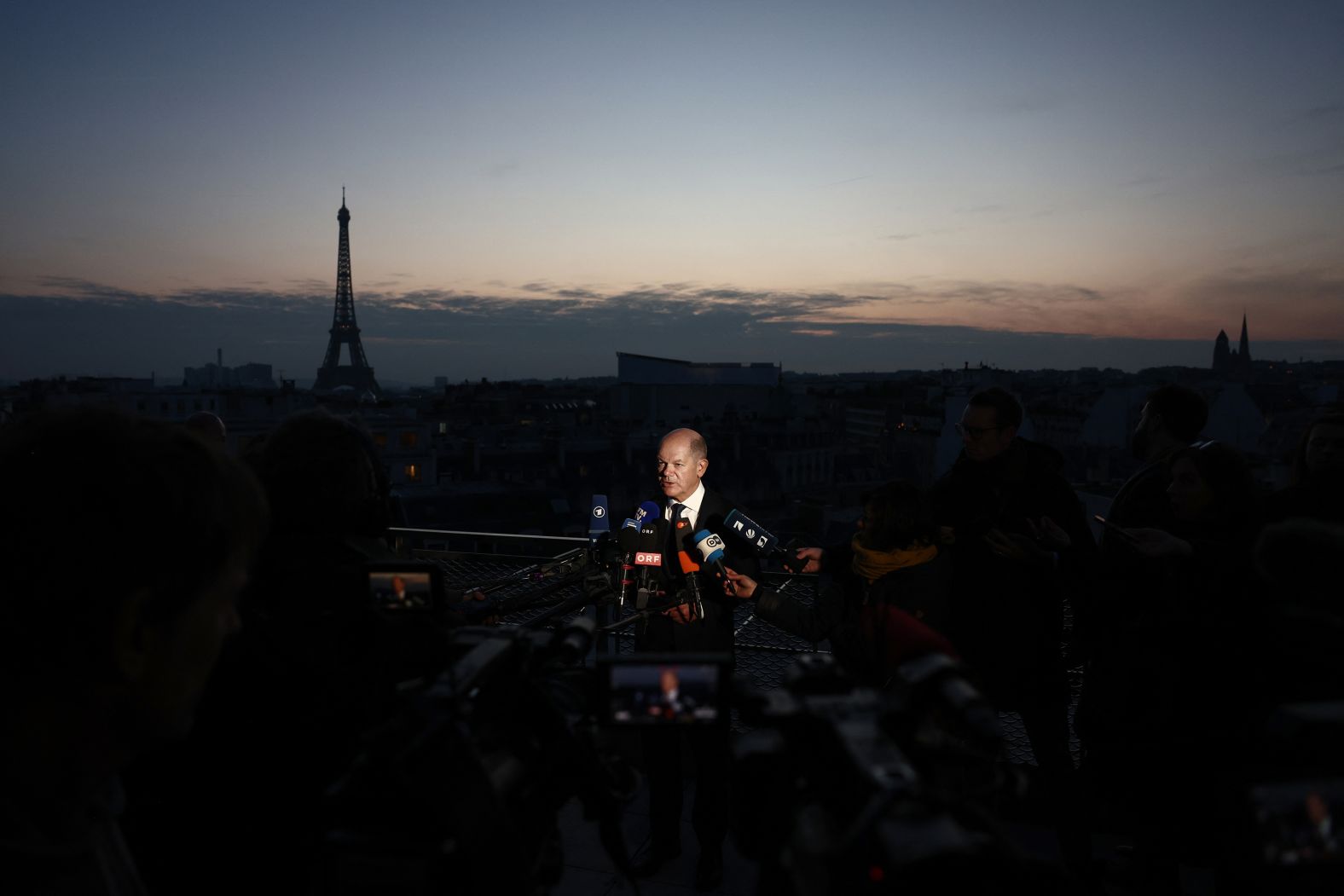 German Chancellor Olaf Scholz gives a statement on Monday, February 17, after European leaders held <a href="https://www.cnn.com/2025/02/17/europe/europe-ukraine-summit-paris-trump-intl-hnk/index.html">emergency talks in Paris</a> over the war in Ukraine. Faced with the prospect of a diminished US footprint in Europe, the European leaders’ meeting focused on the <a href="https://cnn.com/2025/02/16/europe/us-russia-ukraine-talks-saudi-uk-troops-intl-latam/index.html">potential deployment</a> of European troops to Ukraine and the willingness of European allies to step up defense spending.