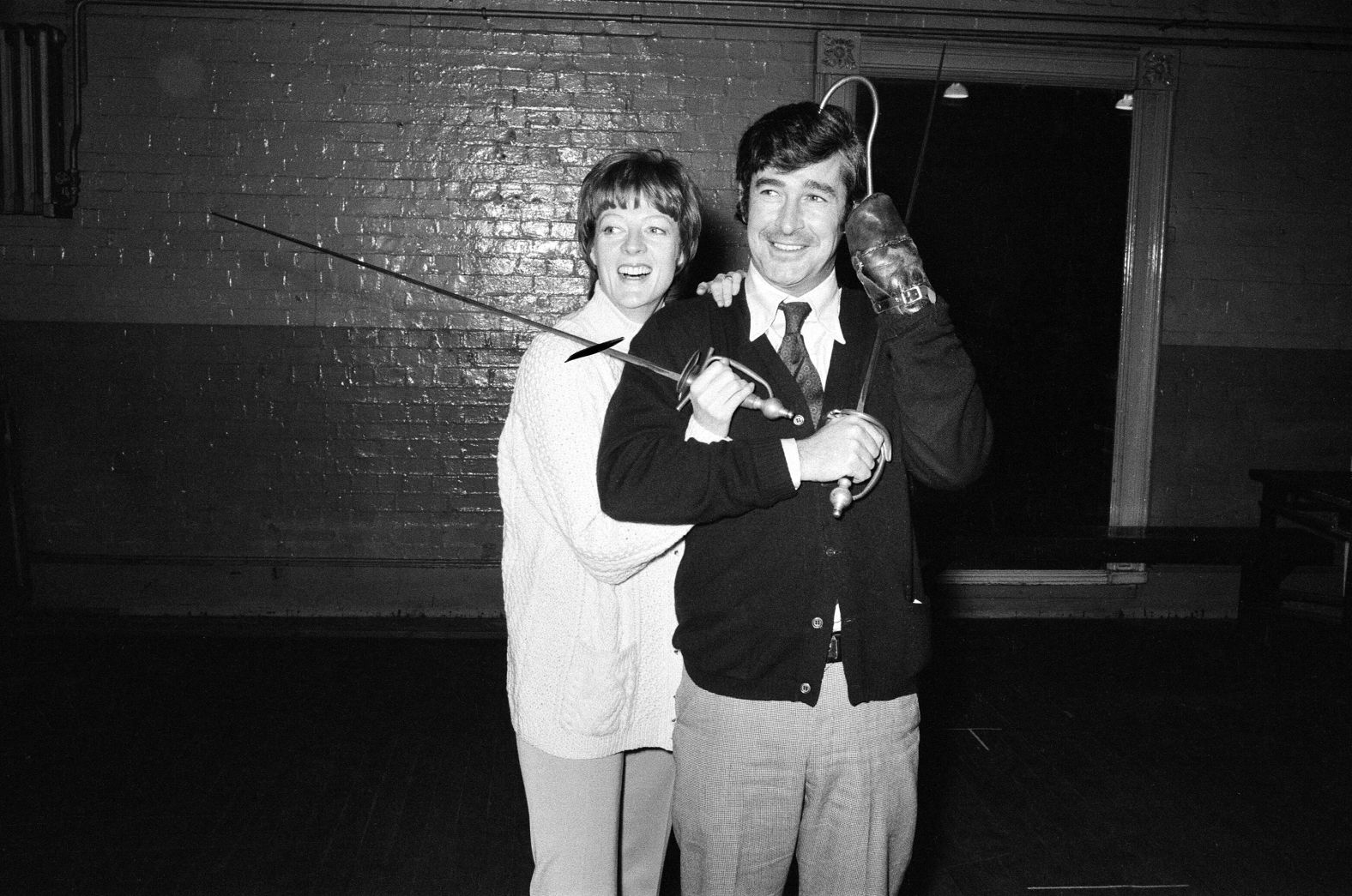 Smith rehearses with Dave Allen for a production of "Peter Pan" in 1973.