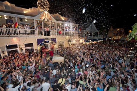 Revelers gather on Duval Street in Key West, Florida, to celebrate the new year.