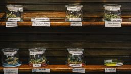 Marijuana is displayed in the Evergreen Apothecary in Denver, CO. The first legal recreational marijuana sales took place at 8:00 this morning.