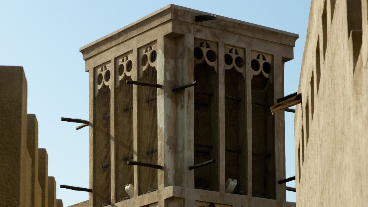 A traditional wind tower in Dubai's Al Bastakiya area.