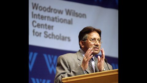 Musharraf speaks in 2002 at an event in Washington hosted by the Woodrow Wilson International Center for Scholars and the Carnegie Endowment for International Peace.