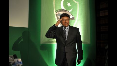 Musharraf salutes as he arrives at a news conference in London in 2010. Musharraf fled to the United Kingdom instead of facing the charges against him in Pakistan.