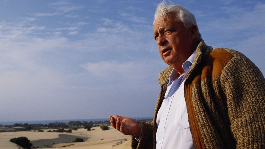 February 1990, Gaza, Gaza Strip --- Israeli political leader Ariel Sharon stands at the future site of a settlement in Gaza. ---