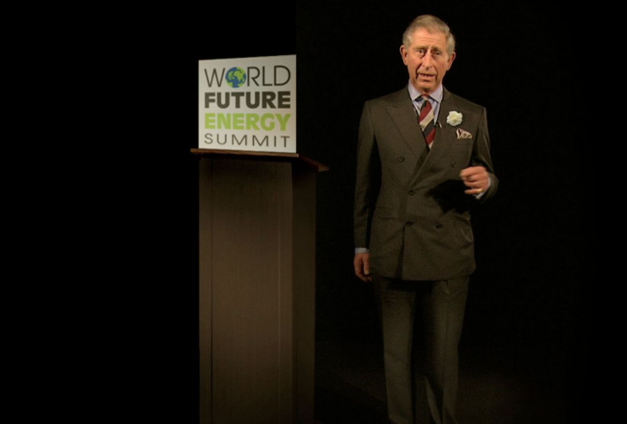 The same year,<strong> Prince Charles</strong> appeared at Abu Dhabi's World Future Energy Summit to tout the environmental benefits of digital communication, as a replacement for flying around the world. He claimed to have saved 15 tons of carbon waste by "beaming in" instead of flying, and departed with the words: "I am now going to vanish into thin air, leaving not a carbon footprint behind."
