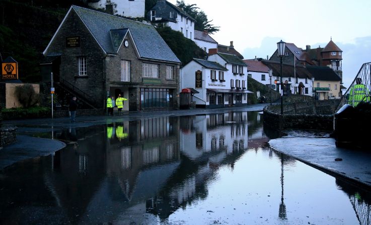 Floodwaters fill a street on the Lynmouth seafront in North Devon, England, on January 3.