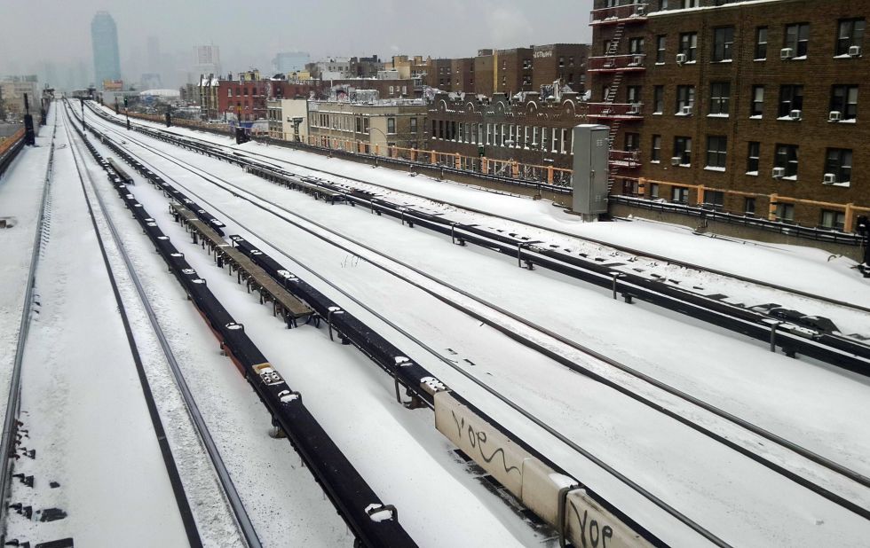 Snow covers subway rails in New York City on January 3.