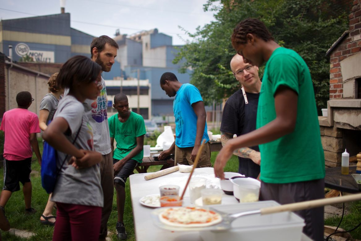 Pittsburgh-area chef Kevin Sousa visited Braddock Farms in summer 2013 to teach teens how to make pizza. Sousa is partnering with Fetterman to launch the mayor's latest initiative: a restaurant and farm "ecosystem" that hopes to source some food from Braddock Farms and start a job-training program that will be a pipeline to employment in the restaurant. The project is  <a href="http://www.kickstarter.com/projects/379429428/superior-motors-community-restaurant-and-farm-ecos" target="_blank" target="_blank">seeking funding on Kickstarter</a>.