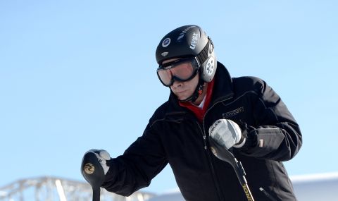 Russian president Vladimir Putin hits the slopes of Sochi during a pre-Olympic Winter Games visit to the Black Sea resort.