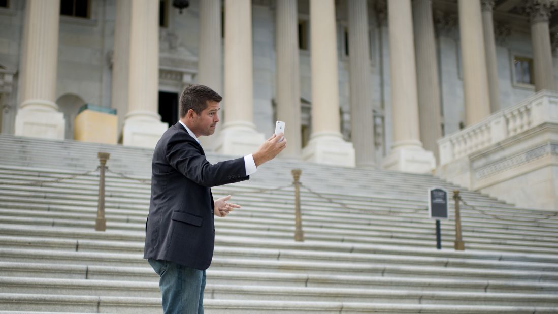 Sean Duffy, the former "Real World: Boston" star, was elected to the U.S. House in 2010 and re-elected in 2012. Here, the Wisconsin Republican shoots a video of himself on the Senate steps In Washington.