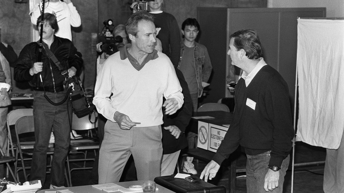 Clint Eastwood managed to make a few movies while serving as mayor of Camel-by-the-Sea, California, for one term in the 1980s. Here he's seen on voting day in 1986.