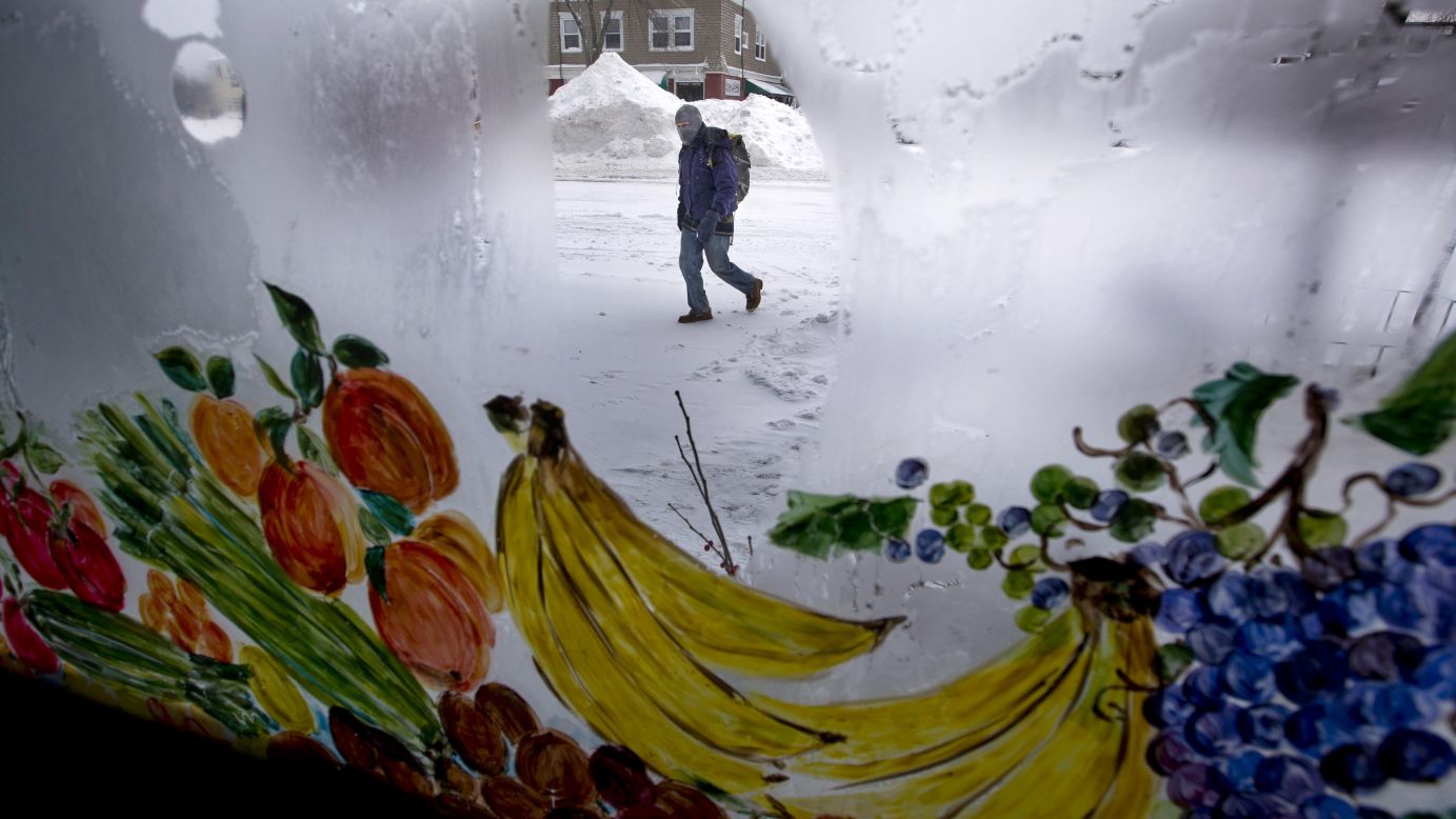 Frost covers the windows at the Morning Glory natural food store in Brunswick, Maine, on January 3.