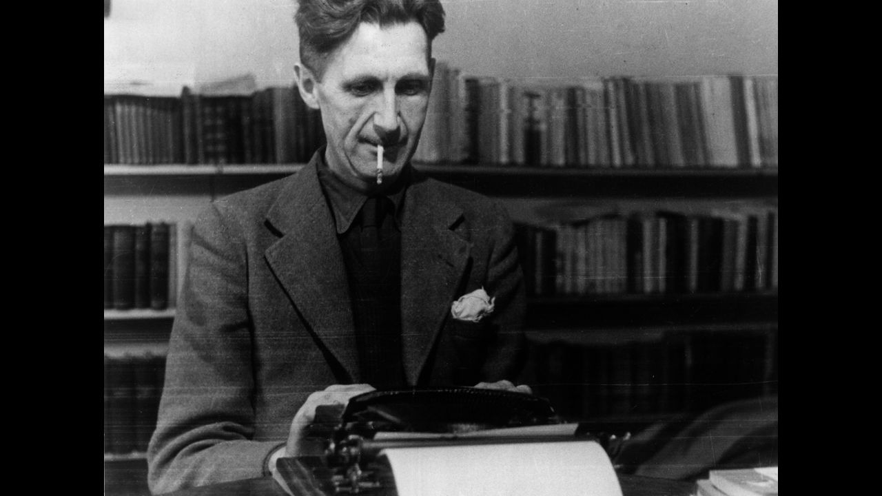 George Orwell, best known for his books "Animal Farm" and "Nineteen Eighty-Four," works at his typewriter in this undated photo.