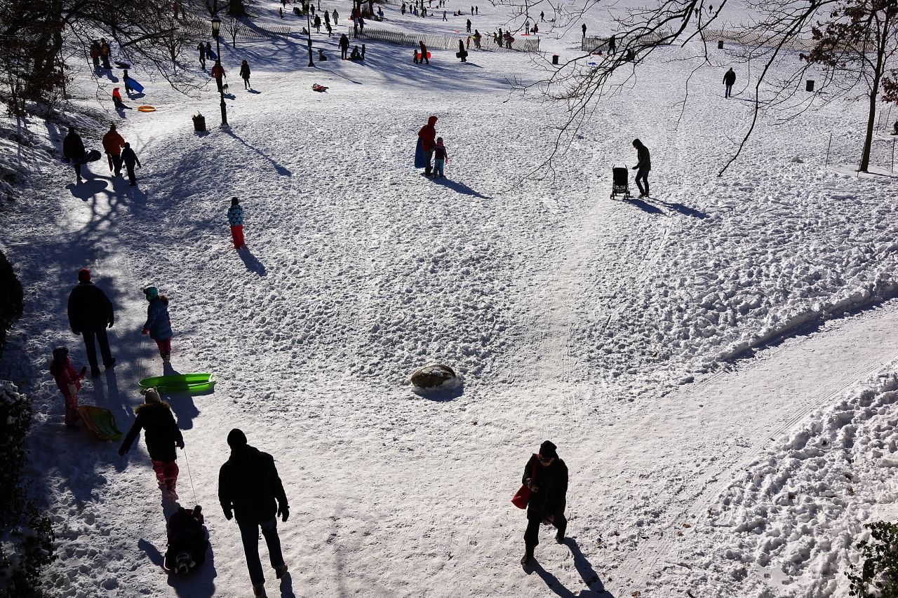 People go sledding in Prospect Park in Brooklyn, New York, on January 4.