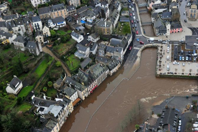 Streets are submerged by floodwaters in Brittany, France, on January 4. 