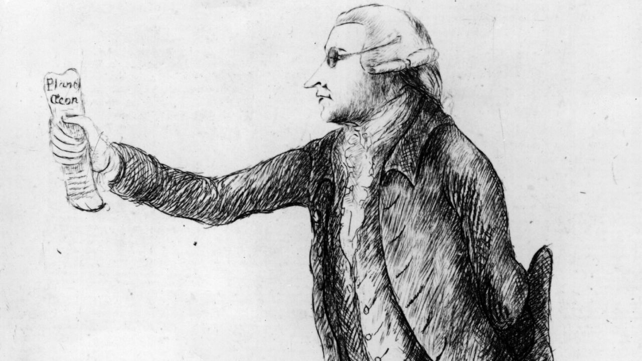 Cartoon depicts the 18th-century statesman, philosopher and political writer Edmund Burke. 