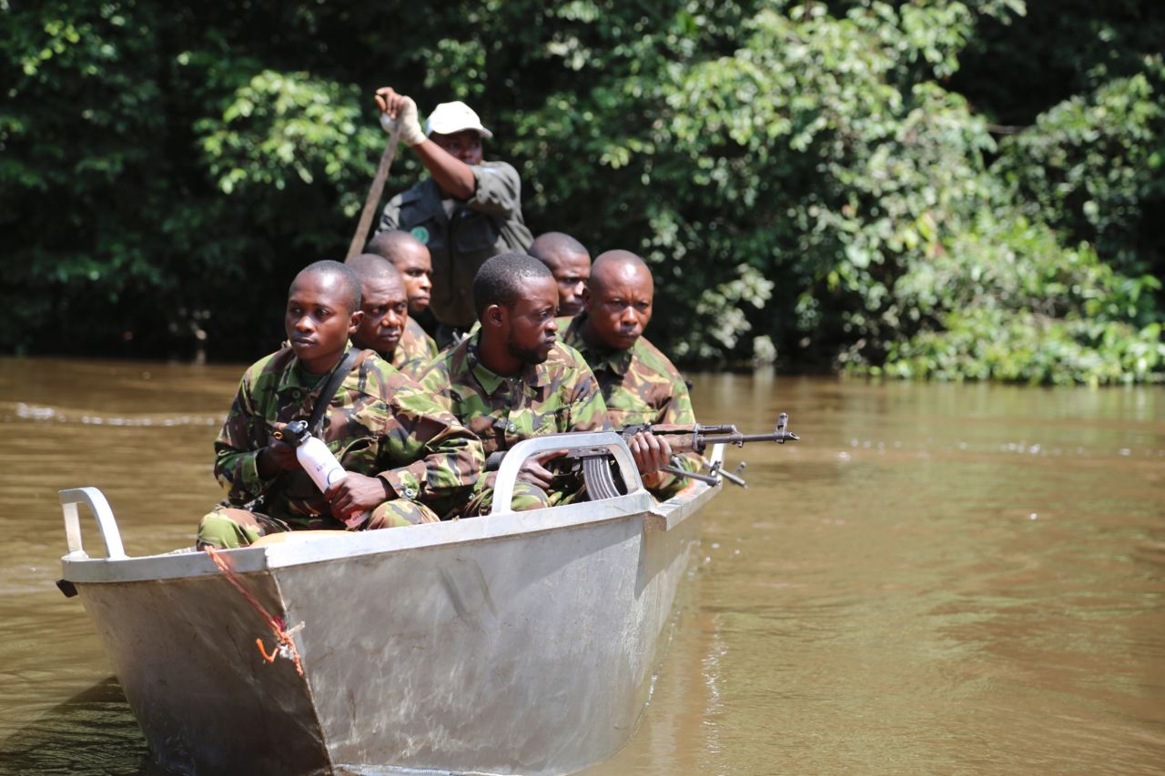 Many of the guards trying to prevent poaching in the Republic of Congo used to be the ones hunting the elephants. The unit's successes haven't made them any friends. Here some of them are pictured on patrol with Odzala-Kokoua National Park's Eco Guards.