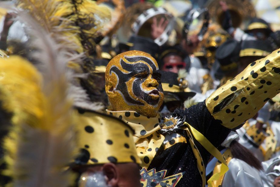 Donning ornately painted faces, the minstrels sung and danced to the beat of traditional ghoema drums.