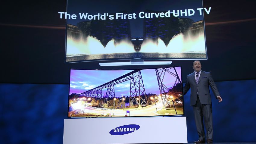 LAS VEGAS, NV - JANUARY 06: Samsung Electronics Executive Vice President Joe Stinziano announcs the new Samsung 105 inch curved UHD television as he speaks during a press event at the Mandalay Bay Convention Center for the 2014 International CES on January 6, 2014 in Las Vegas, Nevada. CES, the world's largest annual consumer technology trade show, runs from January 7-10 and is expected to feature 3,200 exhibitors showing off their latest products and services to about 150,000 attendees. (Photo by Justin Sullivan/Getty Images)