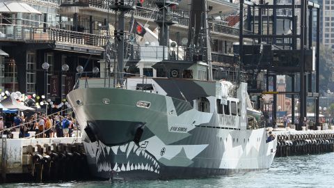 Anti-whaling group Sea Shepherd's ship is moored in Sydney in August 2013.