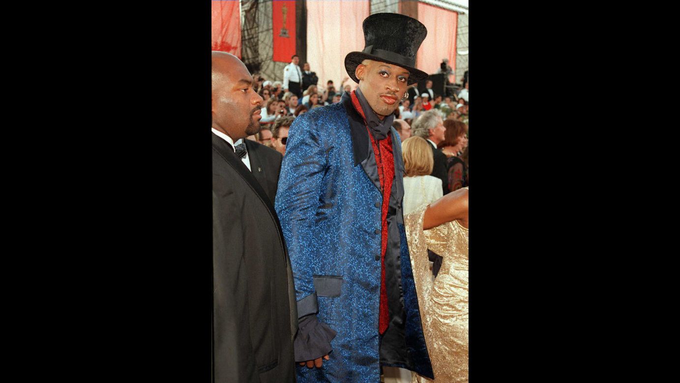 Rodman arrives at the Academy Awards ceremony in 1997.
