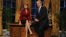 SATURDAY NIGHT LIVE WEEKEND UPDATE THURSDAY -- Episode 103 -- airdate 10/23/2008 -- Pictured: (l-r) Tina Fey as Governor Sarah Palin, Will Farrell as President George W. Bush --
