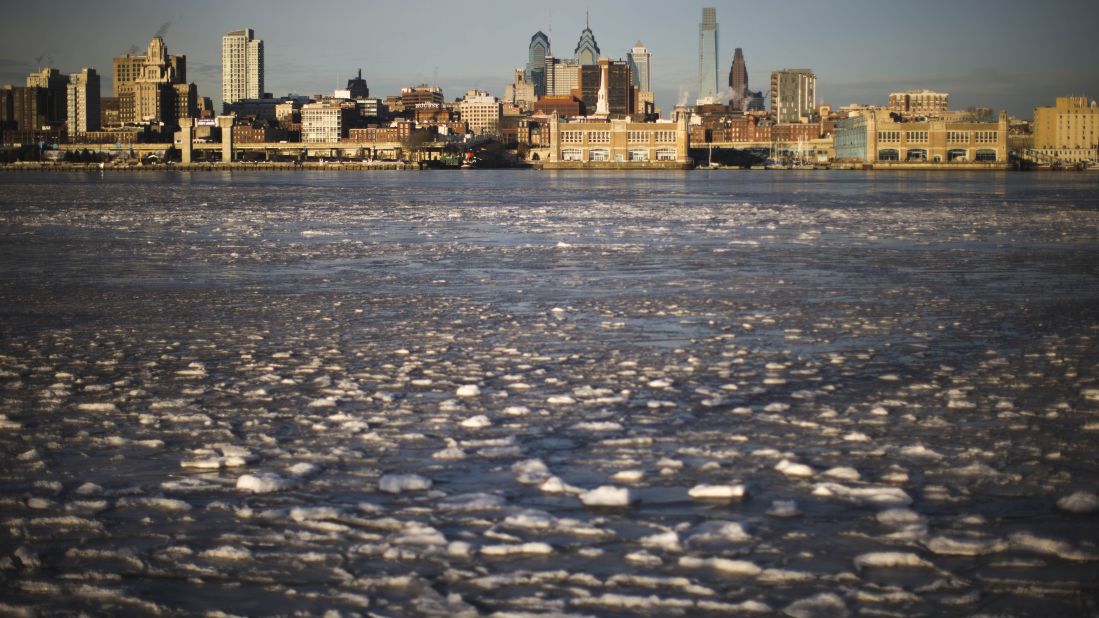 Ice collects on the Delaware River near Philadelphia on January 8.