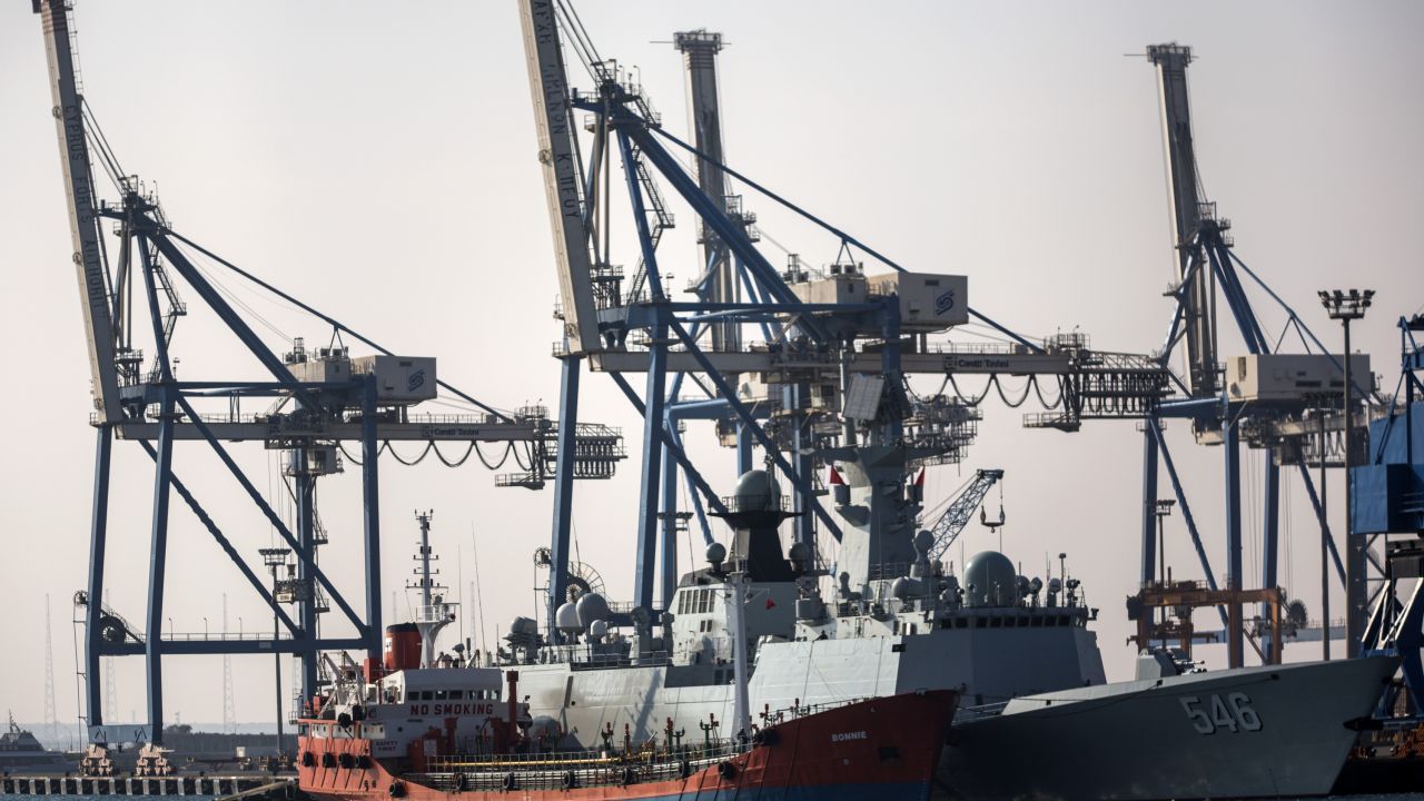 The Chinese frigate Yancheng, which will help escort Syria's stockpile of chemical weapons out of the country, is seen docked at Limassol port on January 5, 2014 in the Mediterranean island of Cyprus.