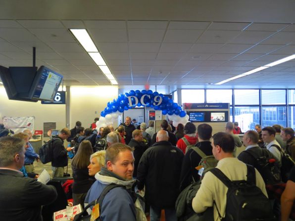 Inside the terminal, Delta marked  the fleet's retirement by hosting a small party, including cake, and blue and white balloons. Passengers included aviation geeks and journalists. Later, while en route to Atlanta aboard the final flight, passengers and crew honored the DC-9 with a quick champagne toast.