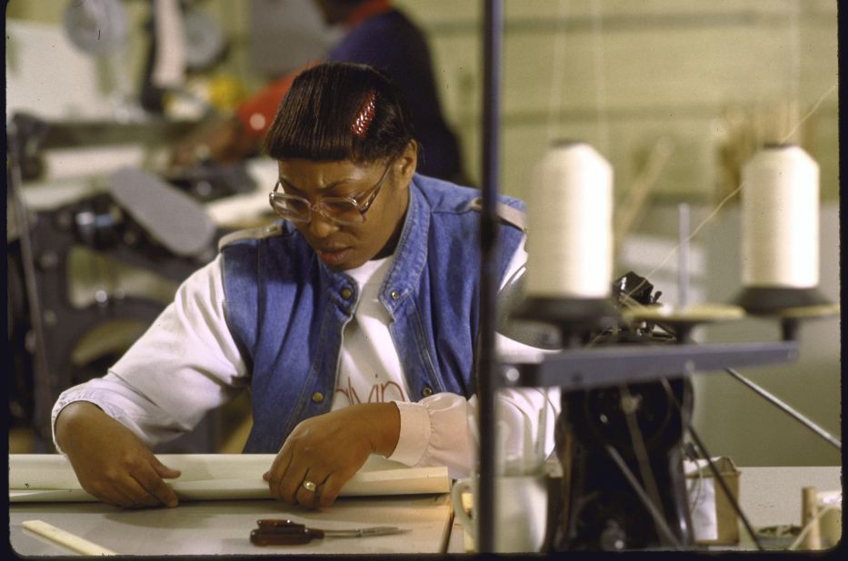 A woman in 1987 participates in a workforce program that trains and finds new jobs for people on welfare.