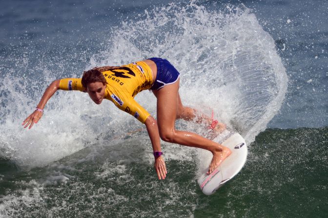 French female surfer Justine Dupont was one of several professional surfers who traveled to Belharra to wait for a chance to ride the swell.