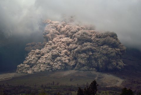 Mount Sinabung spews ash into the air on January 7. 