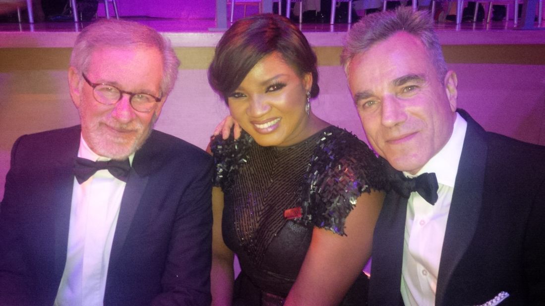 Jalade-Ekeinde with director Stephen Spielberg (left) and actor Daniel Day-Lewis at the Time 100 gala event on April 23, 2013.