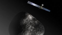 An artist's impression of the Rosetta spacecraft orbiting comet 67P/Churyumov Gerasimenko