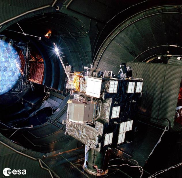 This photo shows Rosetta being tested before it was wrapped in insulating blankets and loaded on a rocket for launch.