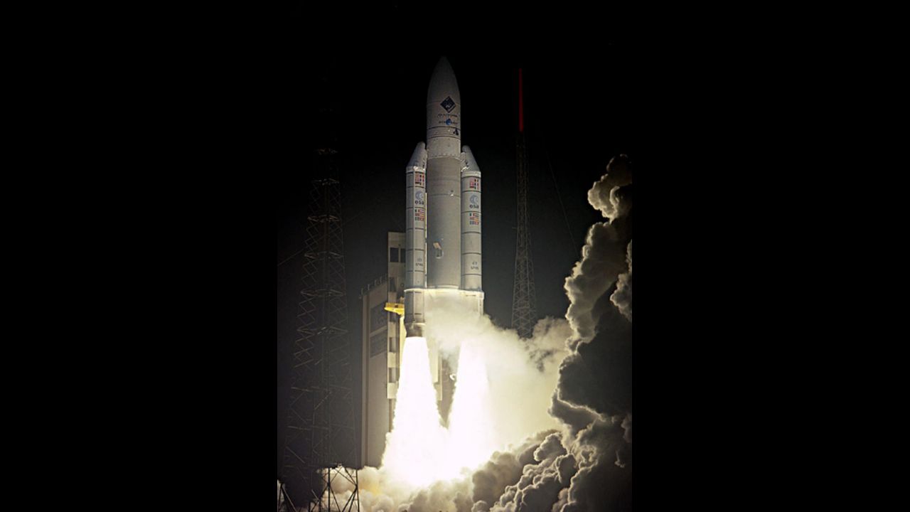 The ESA-led project was launched from French Guiana in 2004. Here you can see a European Ariane 5 rocket carrying the Rosetta spacecraft as it lifts off from Kourou on March 2.