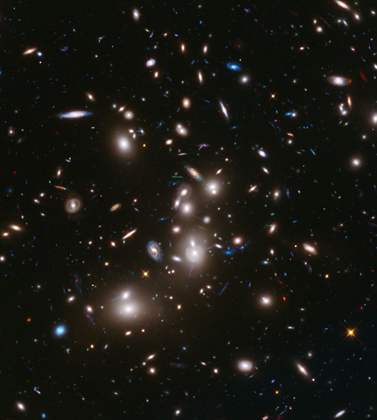 This long-exposure image from the Hubble Telescope is the <a href="http://hubblesite.org/newscenter/archive/releases/2014/01/full/" target="_blank" target="_blank">deepest-ever picture taken of a cluster of galaxies. The cluster, </a>called Abell 2744, contains several hundred galaxies as they looked 3.5 billion years ago; the more distant galaxies appear as they did more than 12 billion years ago, not long after the Big Bang. 