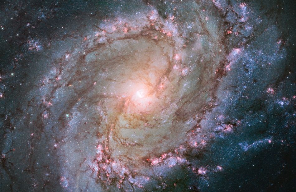 The Hubble Space Telescope captured this image of the Southern Pinwheel Galaxy, one of the largest and closest galaxies of its kind. <a href="http://www.spacetelescope.org/news/heic1403/" target="_blank" target="_blank">The center of the galaxy is mysterious</a>, researchers say, because it has a double nucleus -- a supermassive black hole that may be ringed by a lopsided disc of stars, giving it the appearance of a dual core.